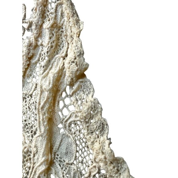 Antique French Net Lace Collar with Crochet Victorian Style Dark Cream - Picture 15 of 16